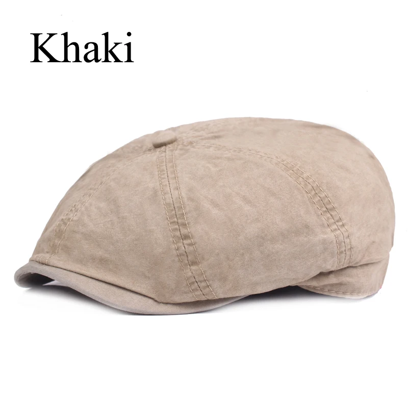 Khaki Новая одноцветная винтажная восьмиугольная кепка Бекхэм Мужская Женская мода Восьмиугольные шляпы мужские хлопковые газетные джинсы кепка берет шляпа художника - Цвет: Khaki