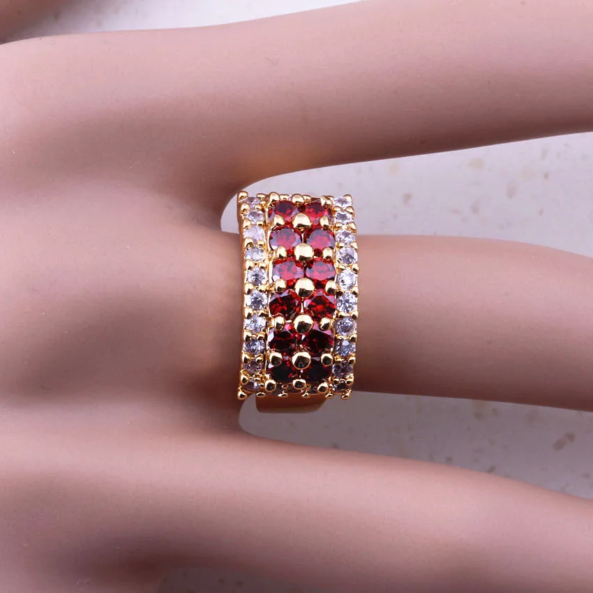 Галлант Красный Кристалл & белый цирконий желтый золотой цвет для женщин кольца