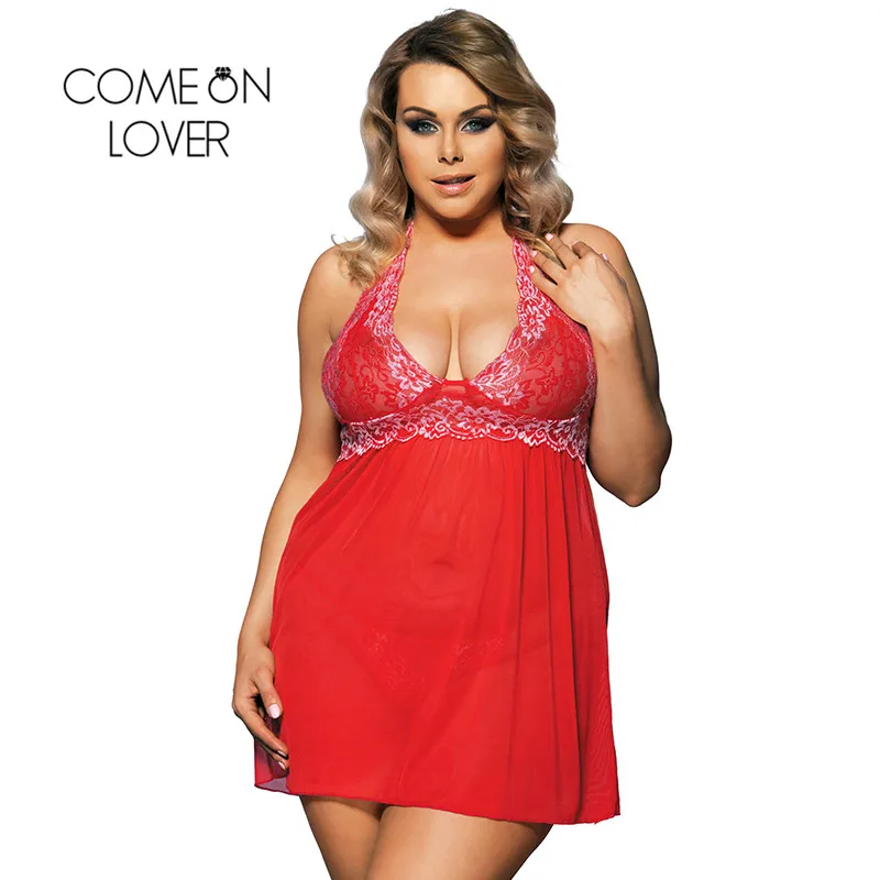 Comeonlover, сексуальная одежда для женщин, ночная секс, Babydoll, порно, красное кружево, прозрачная, через шею, большой размер, сексуальное белье, женское нижнее белье, RI80003