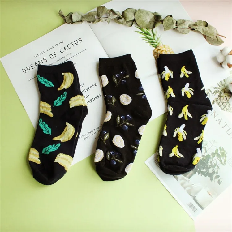 Happy Fruit носки для женщин из чёсаного хлопка высокого качества Socken Новое поступление милые носки с изображением фламинго лисы и животных