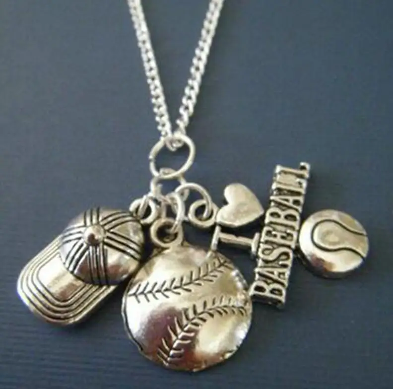 Модное Длинное ожерелье ручной работы! Я люблю бейсбол-шляпа и очаровательные