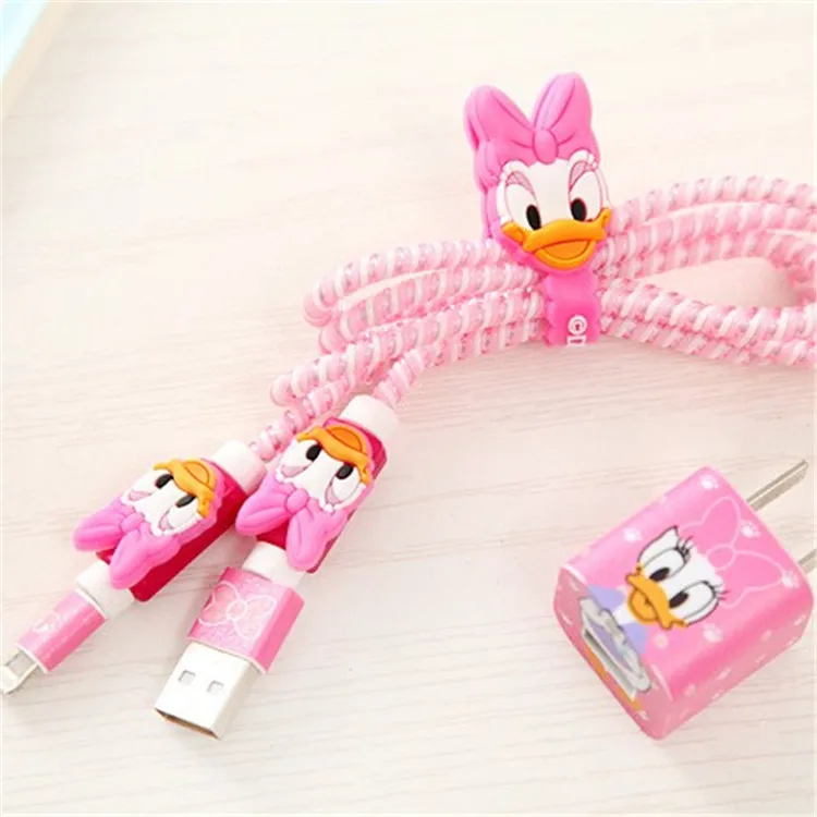 500 шт./лот, милый мультяшный USB кабель, защита для наушников, набор с кабелем, стикеры для намотки, Спиральный шнур, защита для iphone 5, 6, 6s, 7