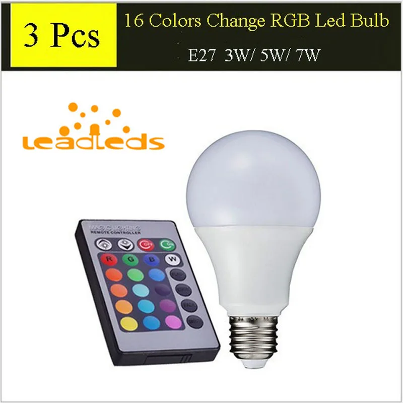 

E27 LED bulb 3W 5W 7W RGBW 16 Color Changing lighting lamp 85-265V High Brightness Home night light With 24Keys Remote Control