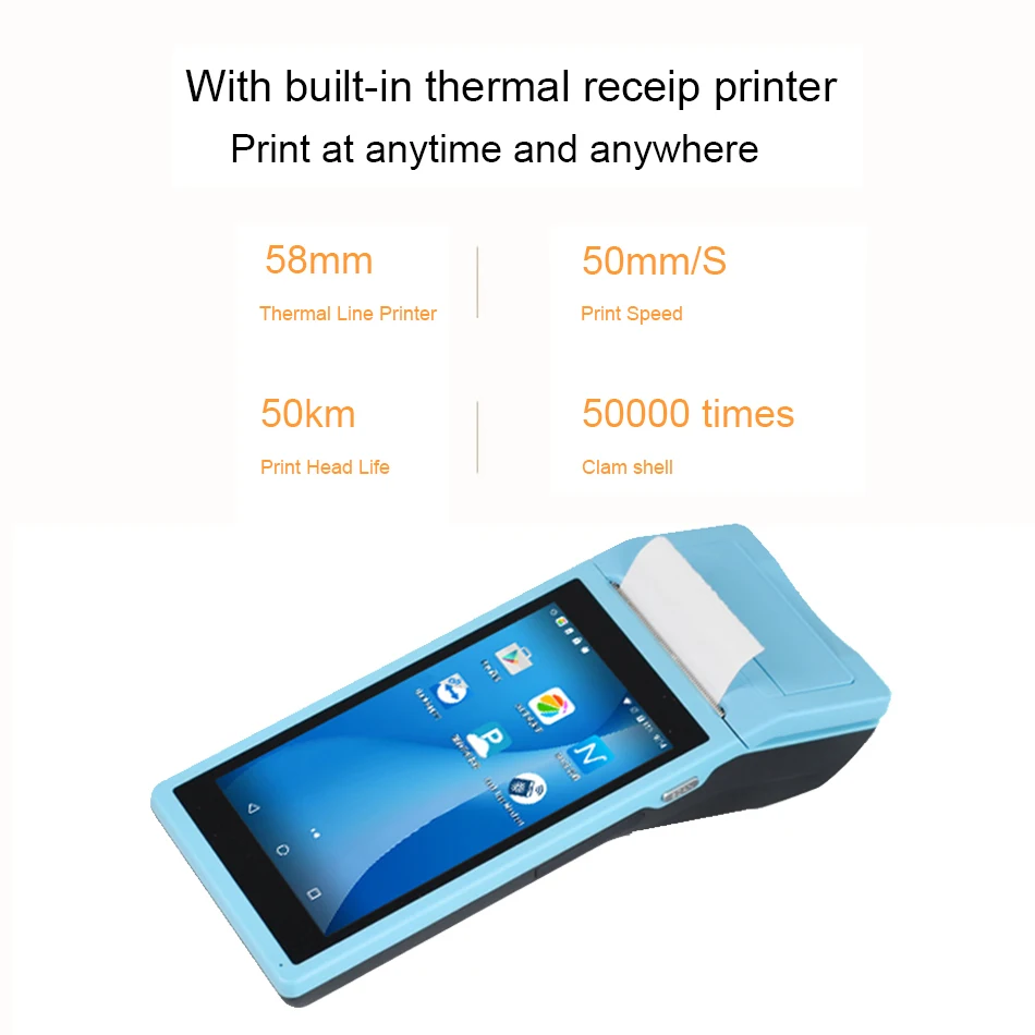 Ручной портативный принтер android pos платежный терминал с 3G связь wifi bluetooth gps 7 4 V 5200 mAh