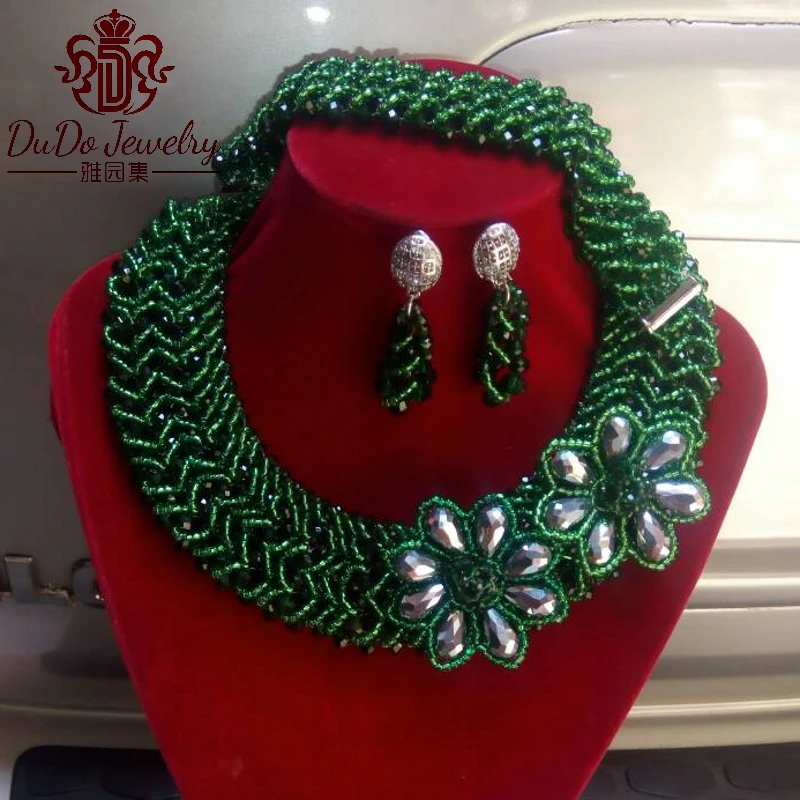 Женский ювелирный комплект из колье и серёг с синим кристаллом|fashion necklace set|necklace