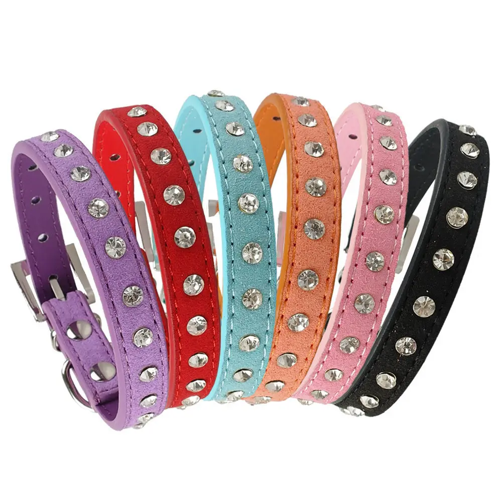 Блестящий ошейник со стразами для собак кошек щенков замшевый Кристальные