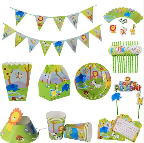 С изображением животных из джунглей тема посуда набор День рождения украшения