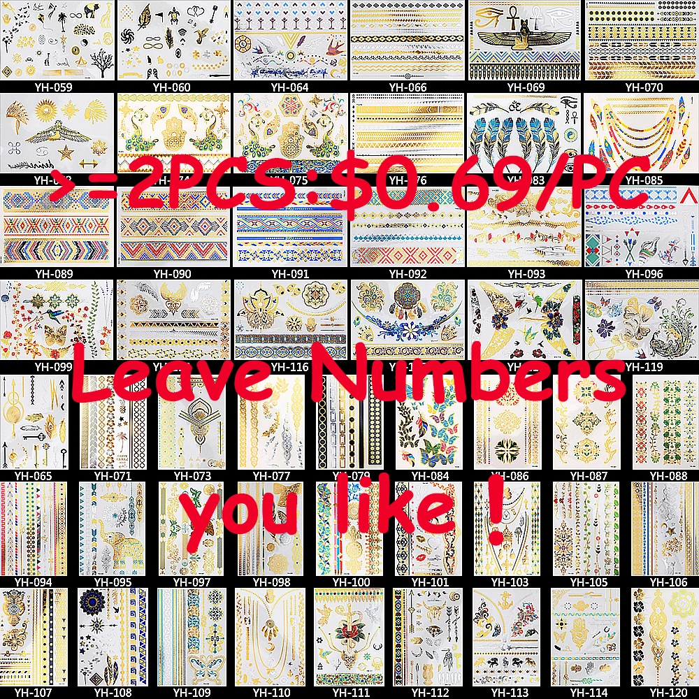 1 шт. флеш-тату цвета металлик золотые серебряные водонепроницаемые YH-093 красивые