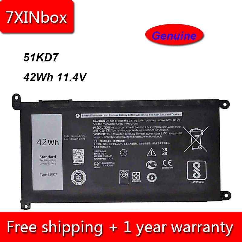 7XINbox 42Wh 3500mAh 11 4 V подлинный 51KD7 Y07HK FY8XM Аккумулятор для ноутбука Dell Chromebook 3180 3189 J0PGR K5XWW