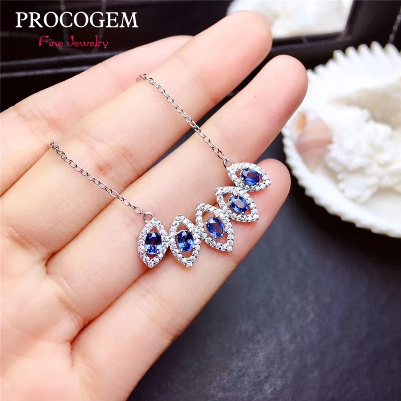 

New 5A Natural Sapphire Cubic Zirconia Necklaces for Women High quality Genuine gemstone Fine jewelry 925 Sterling Silver #473