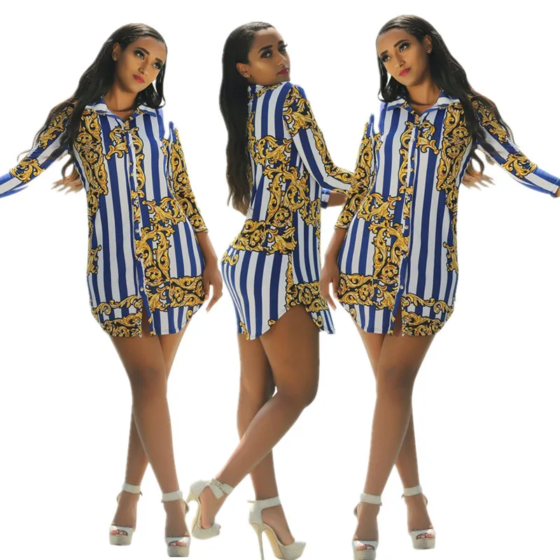 Африка 2018 дизайнерское платье Стиль футболки в полоску с длинным рукавом шифон