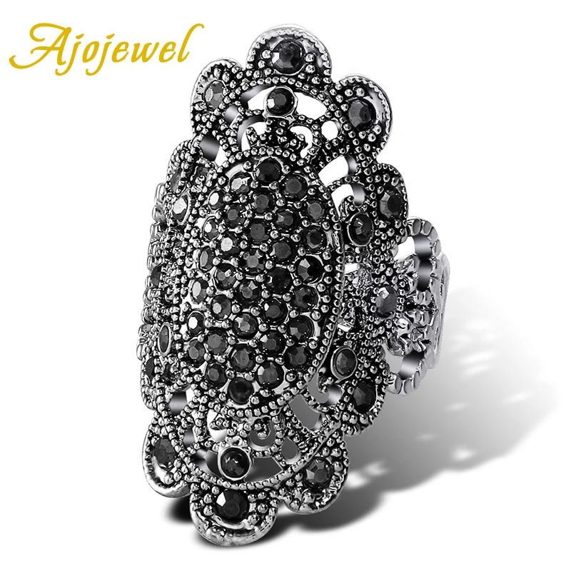 Бренд Ajojewel#7-9 увеличенные большие ретро Стразы с черными кристаллами для женщин кольцо Винтажные Ювелирные изделия вечерние подарки