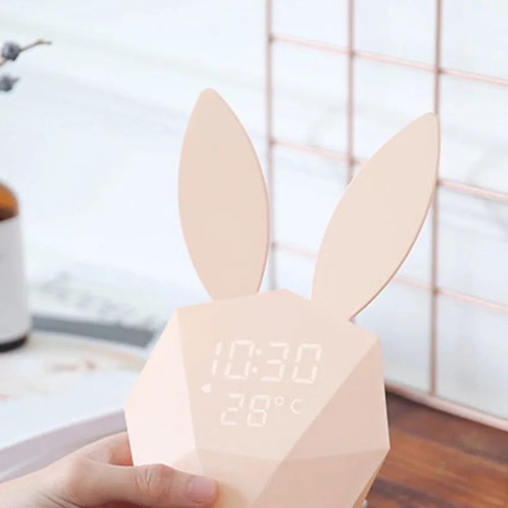 Led Light Night Alarm Clock Bedside Digital Electronic Wall Watch Mechanism Rabbit Thermometer Rechargeable Cartoon Cute 6NZ025 | Дом и сад