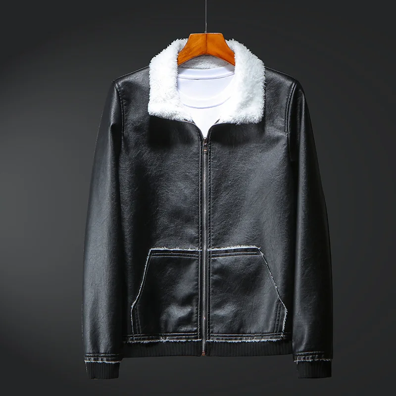 Осенне зимняя мужская Кожаная Куртка Jaqueta Masculina кожаная куртка на меху из толстой