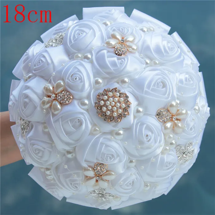 18cm pure white WifeLai-букет невесты цвета слоновой кости, мягкая шелковая лента, свадебные цветы de noiva, жемчужные, бриллиантовые, бисерные, принимаются на заказ, размер W252-17 - Цвет: 18cm pure white