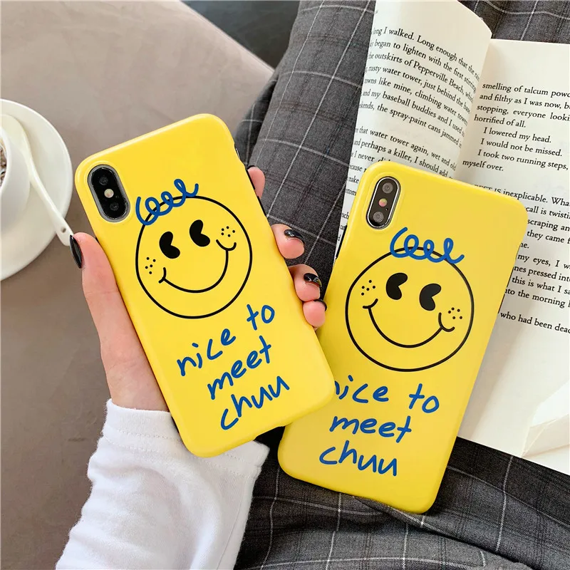 Чехол для телефона с улыбающимся лицом iPhone 11 pro XS XR Max X 8 7 6 Plus желтый глянцевый