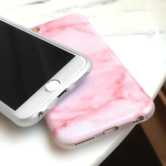 Горячие глянцевый гранит розовый мрамор Телефон чехол для iPhone 6 s Plus + 7 Мягкий ТПУ