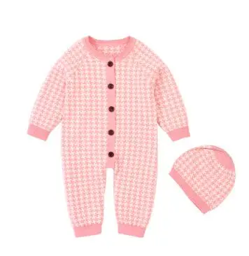 82W530 Pink Комбинезон для маленьких девочек; комбинезоны с длинными рукавами; одежда; сезон осень-зима; цельнокроеная Одежда для новорожденных мальчиков; детские вязаные наряды - Цвет: 82W530 Pink