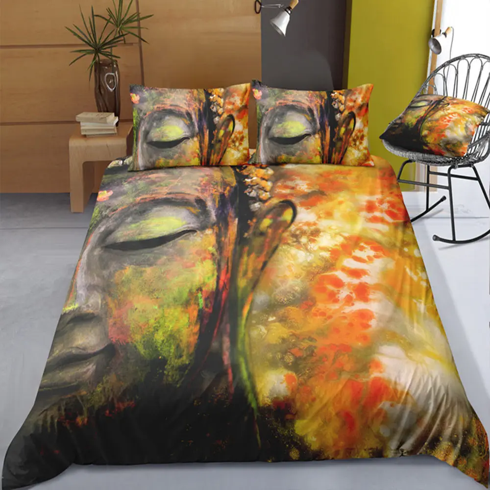

Thumbedding Golden Buddha Clothes Bedding Sets 3D Digital Printing Twin Full Queen King Classic Duvet Cover Set Single Bed Set