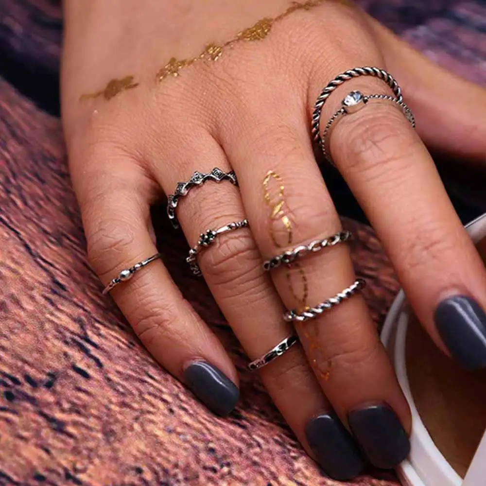 FAMSHIN богемные 8 шт./компл. винтажные античные серебряные хрустальные кольца