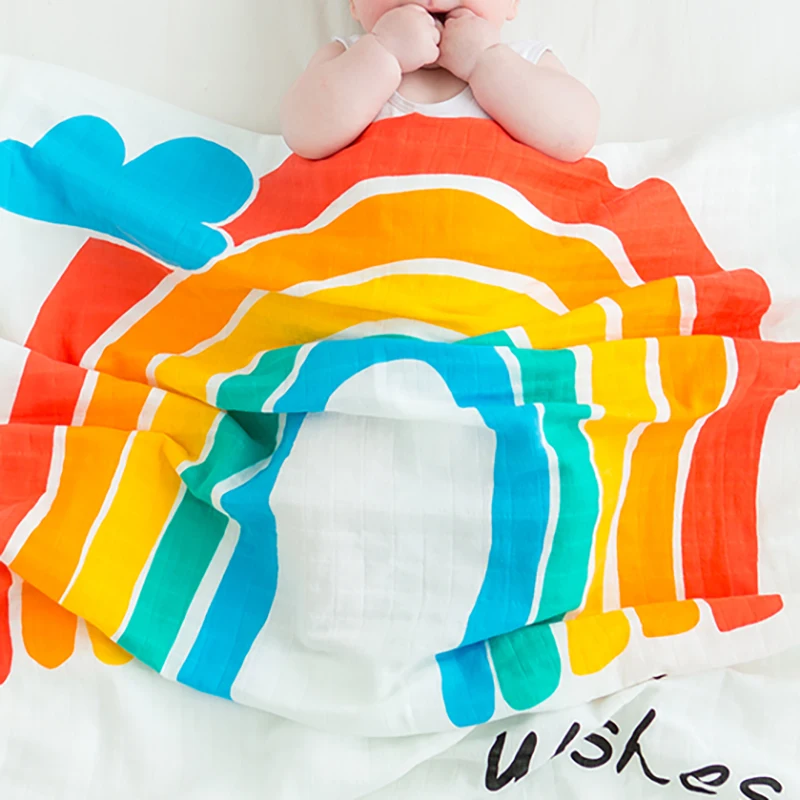 

Пеленка для новорожденных, хлопковая, с радужным принтом, мягкая, BMT002