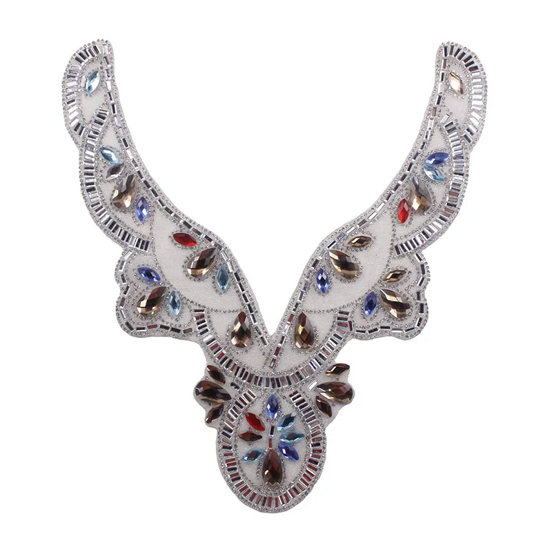 1 шт. белые бусины цветные стразы Кристальный вырез воротник горячая фиксация