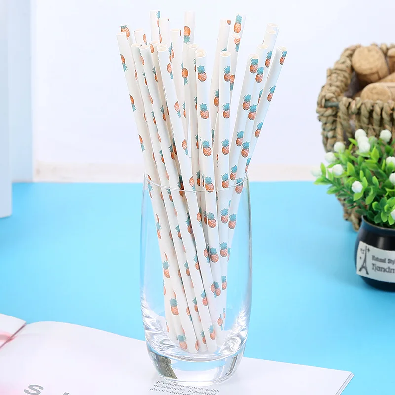 Pineapple 25 шт./лот фруктовый узор бумажная соломинка для напитков сок вода пипетка биоразлагаемая день рождения Свадебная вечеринка поставка соломинки - Цвет: Pineapple
