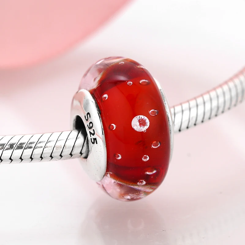 925 пробы серебряный DIY как wate bubble Красный тонкой муранского стекла бусины подходят Pandora талисманы браслет ювелирных изделий