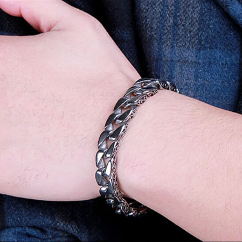 Мужские Винтажные серебряные украшения из нержавеющей стали браслет высокого