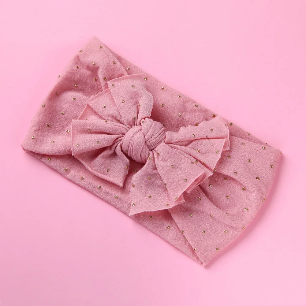Pale pink Золотыми горошинами, в горошек и с бантом для нейлоновый бант, широкие нейлоновые повязки для волос с бантом, для волос, для маленькой девочки, аксессуары для малышей, подарок новорожденному; реквизит для фотографий - Цвет: Pale pink