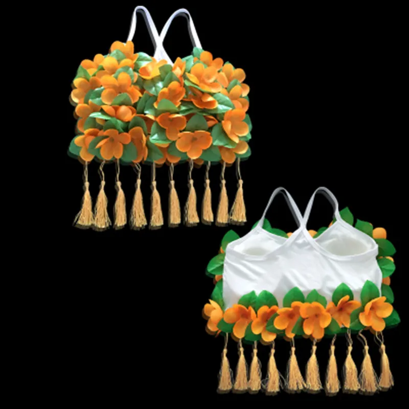 Orange Tassel Красочный Гавайский цветок бюстгальтер с кисточкой кулон Цветочные Лифчики бюстгальтер танец хула аксессуары вечерние Рождество Хэллоуин - Цвет: Orange Tassel
