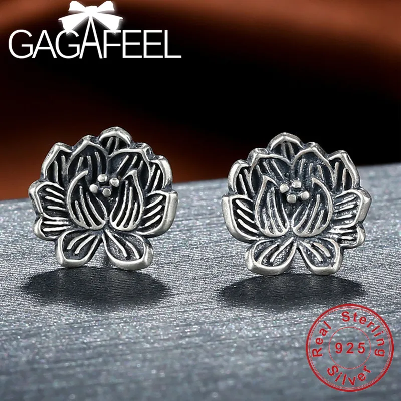 GAGAFEEL серьги в виде лотоса 925 пробы серебряные серьги-гвоздики для женщин женские винтажные серебряные ювелирные изделия