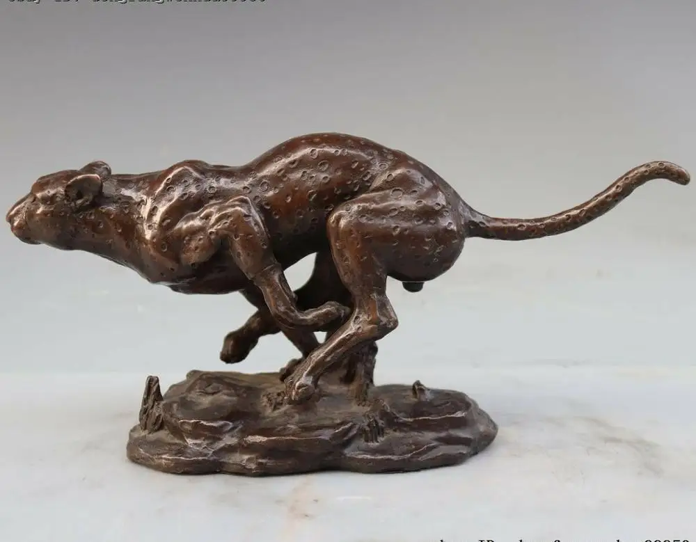 Китайская фольклорная медная бронзовая свирепная статуя леопарда Пантеры кошки