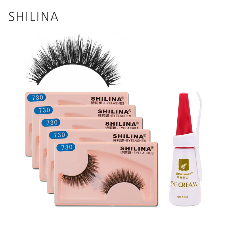 SHILINA 5 Pair/lot 3D False Eyelashes Natural Long Fake Lashes Mink Full Strip Black Eye Free Gift Eyelash Glue | Красота и здоровье