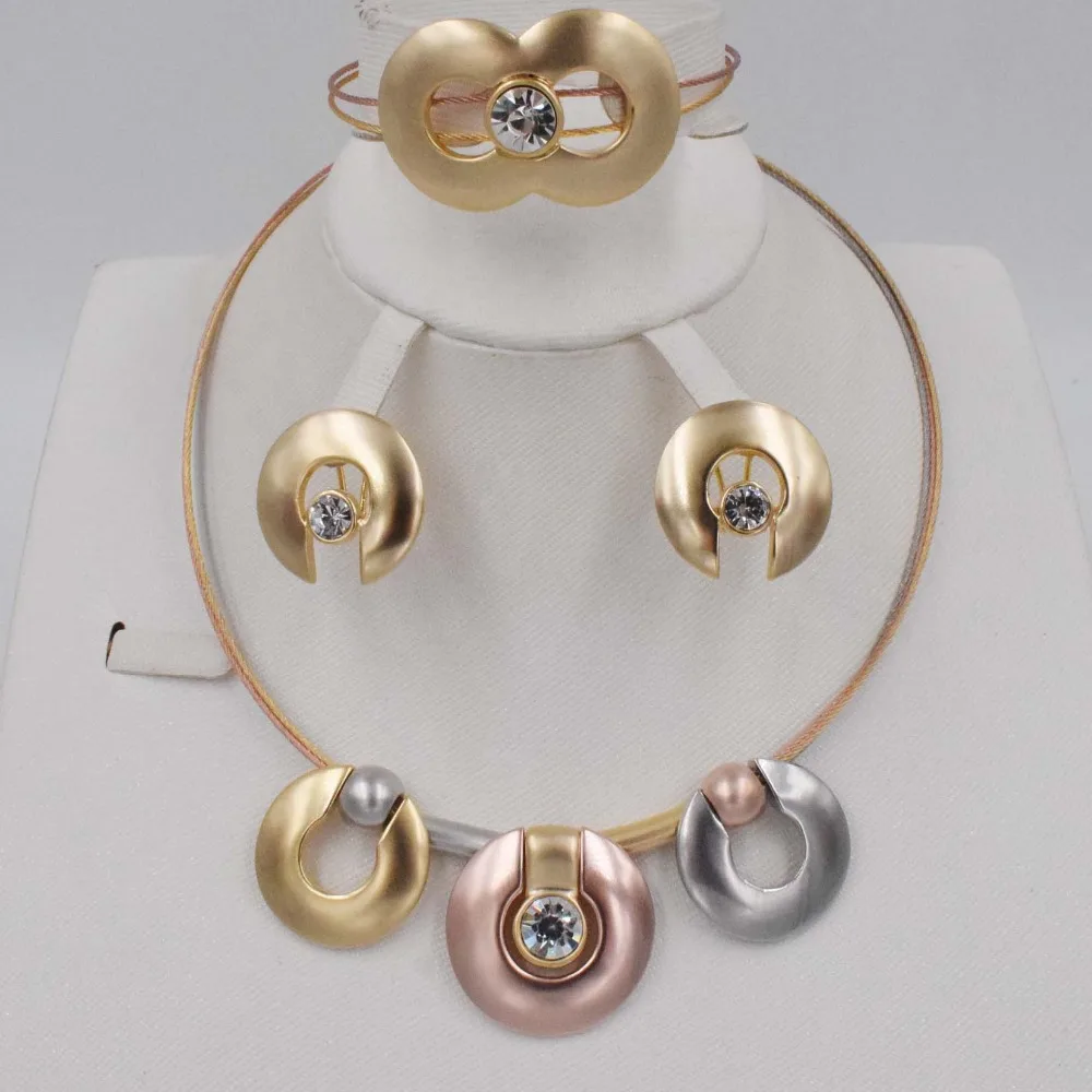 

New High Quality Dubai gold big Jewelry Set 3 tones Gold color Nigerian Wedding African Jewelry Sets Parure Bijoux Femme
