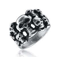 stainless steel punk rock skull soul leader style ring men gothic skull bone biker band ring