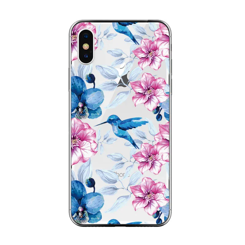 Мягкий силиконовый чехол для iphone 5 S SE 6 6s 7 8 Plus Фламинго цветочный узор телефона X 10
