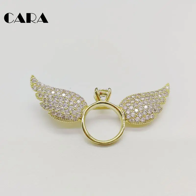 

New arrival Gold/silver color Copper angle wing brooches Pave setting cz stones brooch with angle wings CARA0239