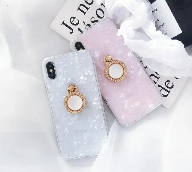 Wixcen Luxury Crystal Pink Shell Ring Holder Phone Case for Iphone 7 7plus 6 6s 8 X Glitter Soft Tpu Back Cover Fundas |