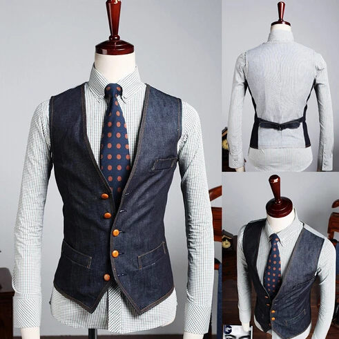 Men Slim Single-Breasted Denim Vest 