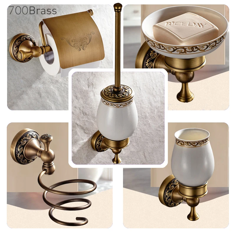 bathroom accessories antique brass collection towel ring paper holder toilet brush coat hook bath rack soap dish faucet free global shipping