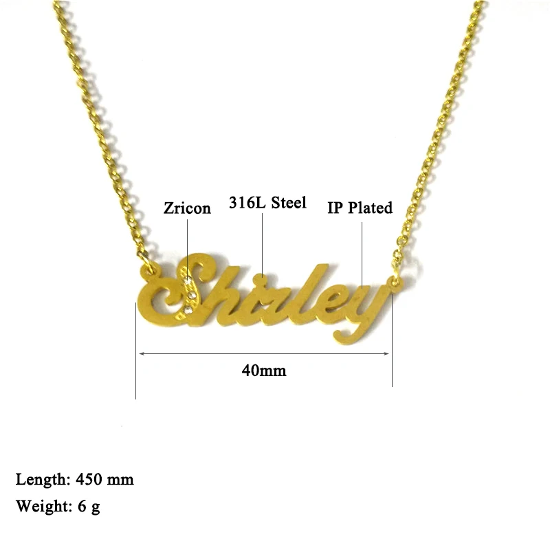 

MadApe Customized Women Men Name Necklace Fashion Stainless Steel "Shirley" Pendant & Necklace Custom Any Perstonalized Name