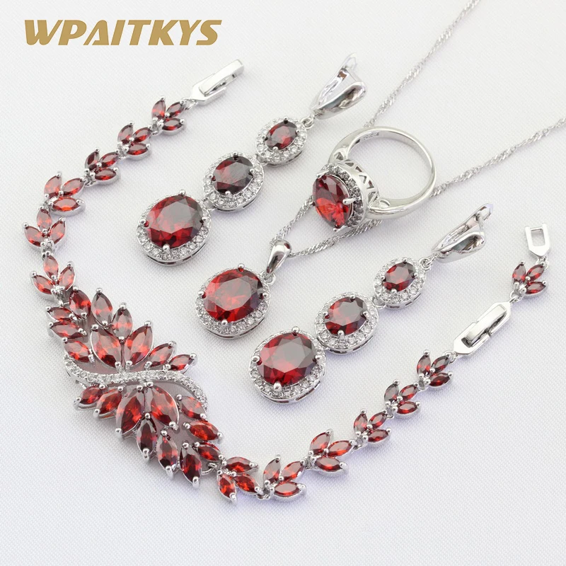 Изысканный красный кристалл lNecklace подвеска серьги кольцо браслет серебряный