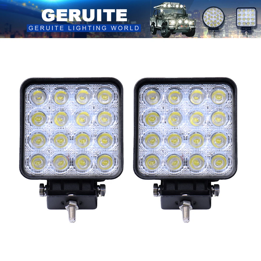 

2PCS LED Spotlight 48W Square Car Lights Bar For Truck SUV Boating Hunting Fishing IP67 Waterproof LED Work Light Spot Lamp
