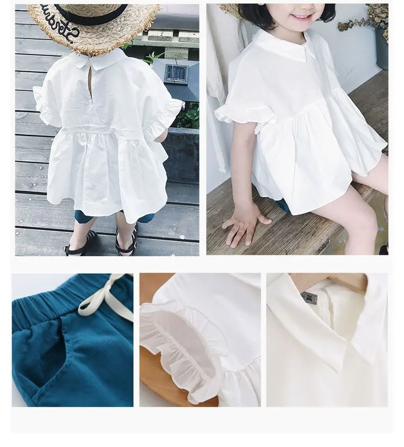 Girls Clothing Sets Summer Cotton Peter Pan Collar Top+Short Two-piece Children Casual Clothes Suit | Мать и ребенок