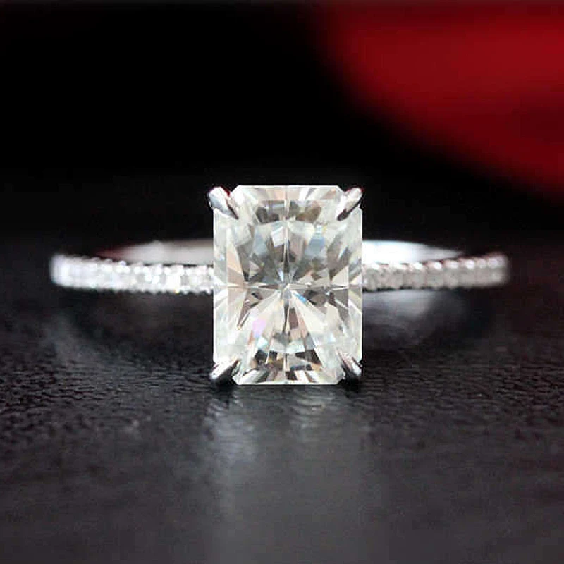 1.8ct сияющий Изумруд огранка муассанит обручальное кольцо 14 к белое золото Муассанит свадебное кольцо/кольцо для обещаний/юбилейное кольцо