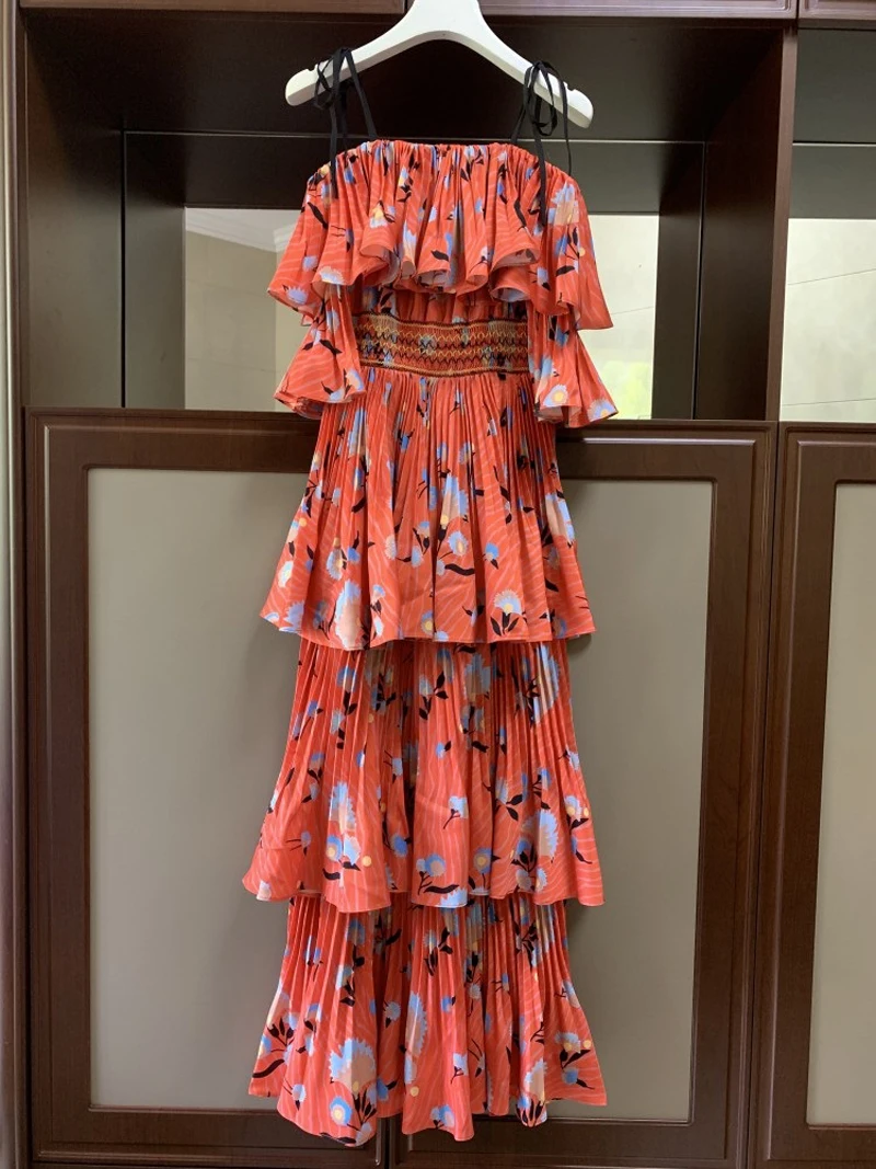 Богемное красное платье макси с цветочным принтом для женщин летнее