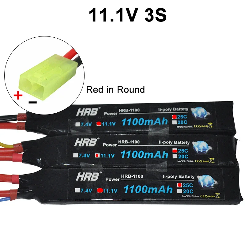 HRB RC Lipo батарея 2S 7,4 V 3S 11,1 V 1100mAh 25C разъем Tamiya Airsoft пневматические пистолеты для радиоуправляемого автомобиля fpv Дрон с 1-8S тестер напряжения