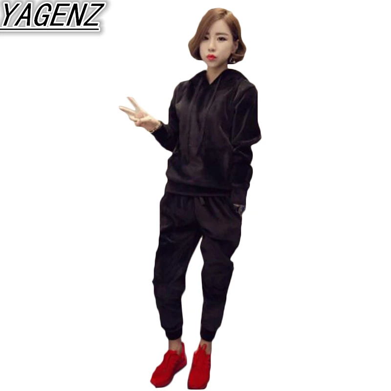 Осенне зимний женский спортивный костюм из двух частей 2017 модные бархатные