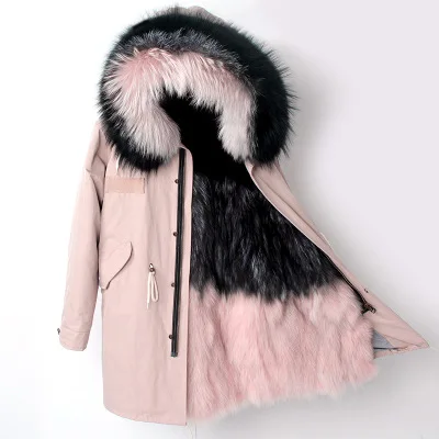 1 OFTBUY, длинная парка цвета хаки, зимняя куртка для женщин, натуральный мех, пальто серебристого цвета, Лисий мех, с капюшоном, с подкладкой, градиентная верхняя одежда, модная новинка - Цвет: 1